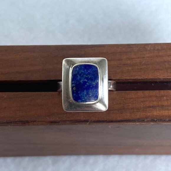 Sterling Silver 925 Signed Boma Bezel Set Rectangular Lapis Lazuli Ring Sz 5.75 - Picture 2 of 16